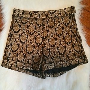 Forever 21 Gold High Waisted Damask Print Shorts
